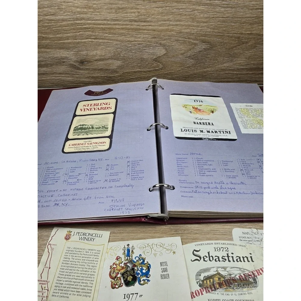 The Connoisseur Vtg. Wine Label Collector Album w/ Pages & Assortment Of Labels